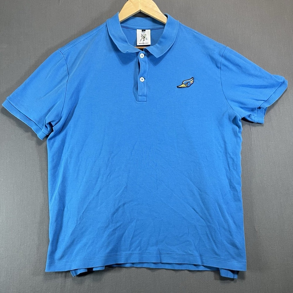 Y2K Woodpecker Golf Polo Shirt Blue Cotton Men's Size XL